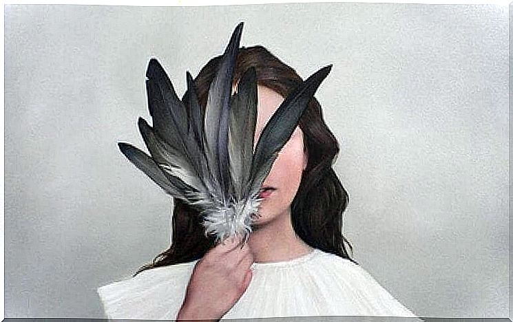 feather-covering-face