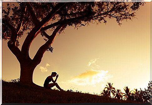 woman sitting under the tree