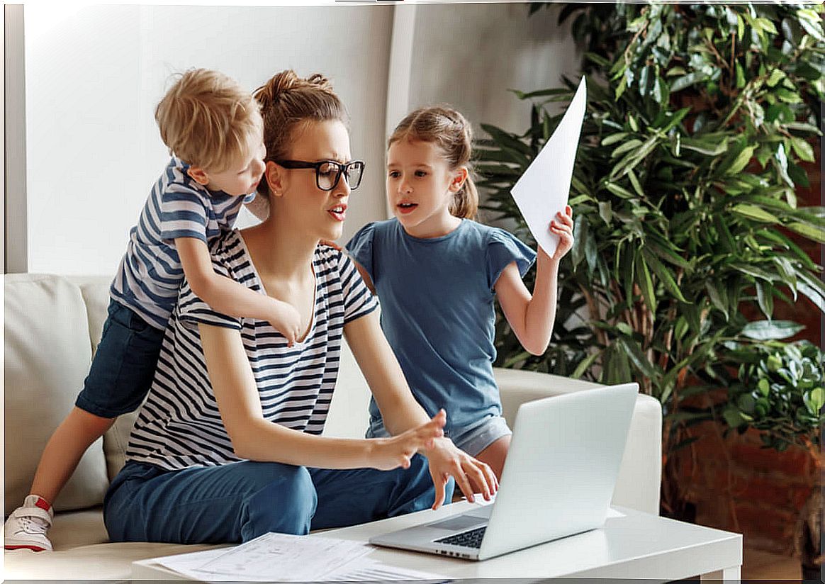 Mother working on their children's cognitive development