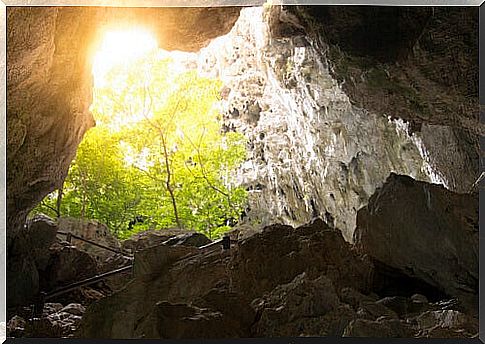 sun seen from a cave