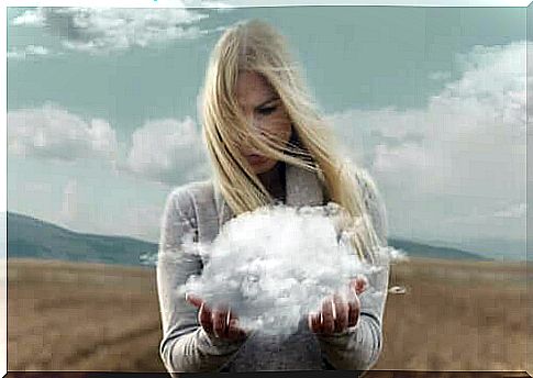 woman holding cloud