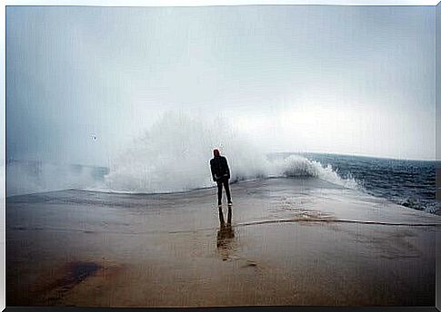 brave man facing the sea