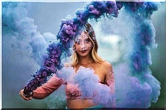 woman with colored smoke